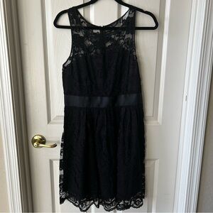 NWT BB Dakota Black Lace Fit & Flare Dress – Size 8 – Sheer Lace Neckline